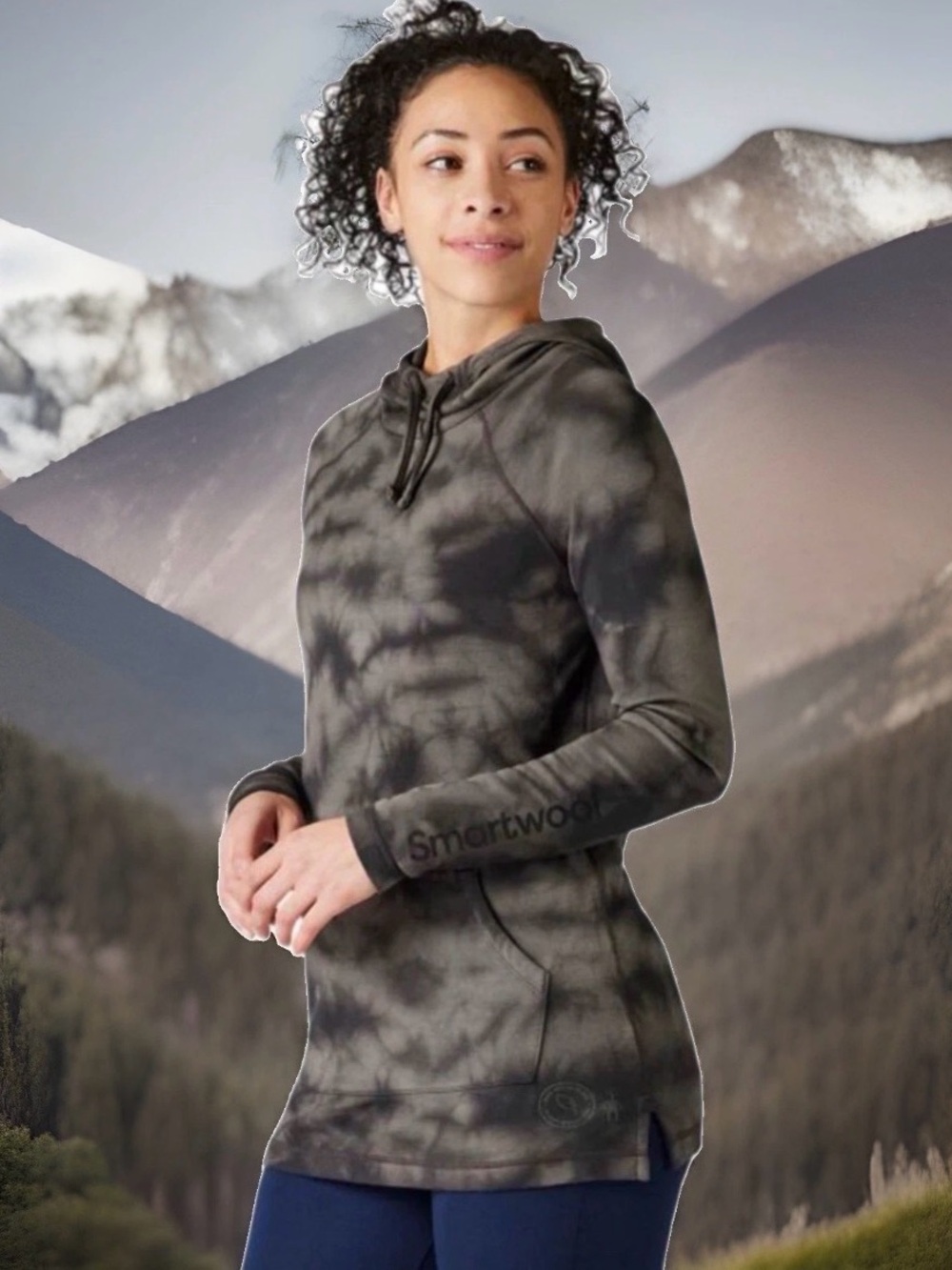 Smartwool 250 Hoodie Merino Wool Plant Base Dye Women’s Medium Black Marble Wash